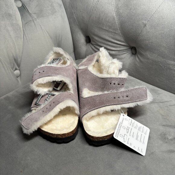 NWT Birkenstock Shearling Suede Velcro Sandals in Mauve –  NWT Size - Picture 2 of 6